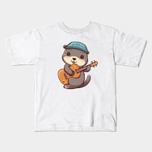 Cute Beaver Playing Acoustic Guitar Kids T-Shirt